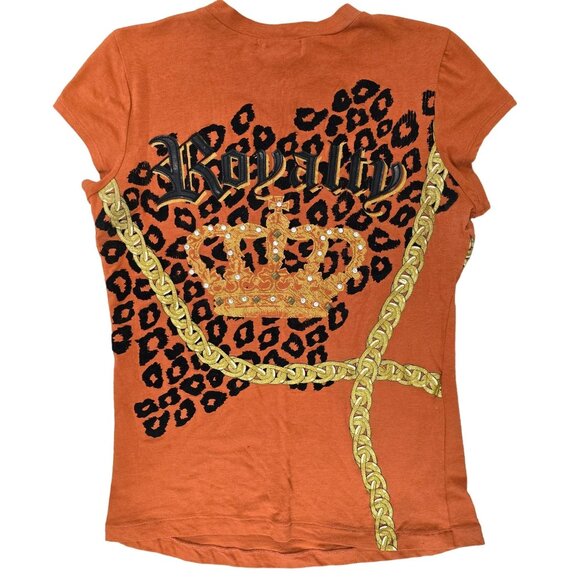 Baby phat 90s y2k Orange Graphic Tee Shirt With Leopard Print & Chain Detail L - Picture 2 of 6